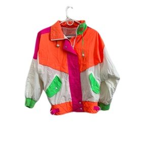 East West Vintage Neon 80’s color block windbreaker Matching Set with Pants